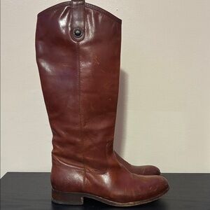 Frye Melissa Brown Leather Knee-High Heeled Boots
